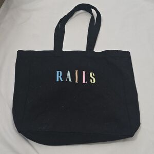 Rails Black Tote with Multicolor Logo